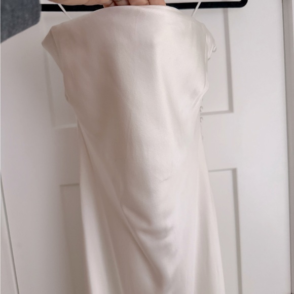 Cult Gaia Mariana Silk Feather Trimmed Strapless Gown Off White Bridal Wedding - Picture 3 of 14